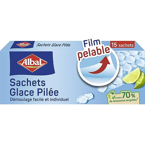 Albal - 15 bolsas de hielo picado, cierre automático, película extraíble, desmoldado fácil