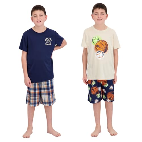Image of US Angels Pajamas Set for Boys, 4-Piece Set, Short Sleeve Shirt with Pajama Shorts