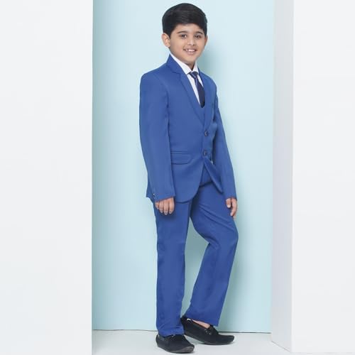 Image of AJ DEZINES Kids 5 Piece Solid Cotton Blend Coat Pant Suit Set For Boys