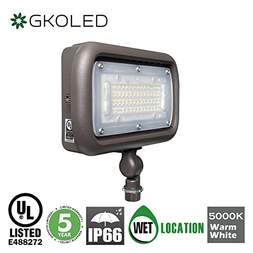Gkoled 45W Outdoor Security Led Flood Lights 120-277V, Waterproof, 150W Psmh Equivalent, 5400 Lumens, 5000K Daylight White, 70Cri, Ul-Listed, 1/2" Adjustable Knuckle Mount, 5 Years Warranty #TOP1