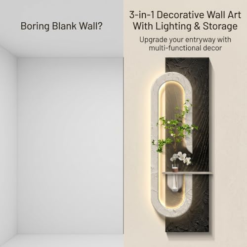 3D Sandstone Wall Art with LED Light, Modern Textured Hanging Sculpture