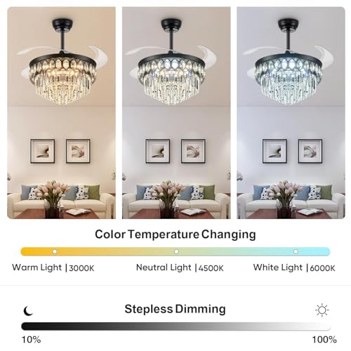 Image of FIDGRA 48'' Fandelier Ceiling Fan with Light, Chandelier Fan, Black