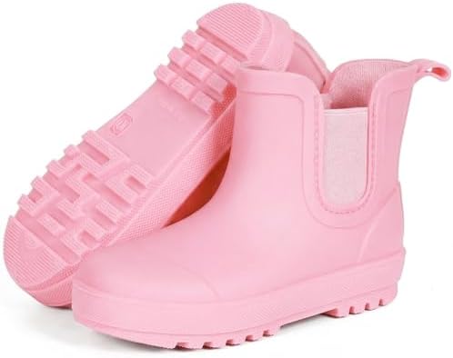 Furuian Rain Boots for Kids Waterproof Ankle Rubber Boots Boys Girls Easy-on for Outdoor School Hiking Toddler