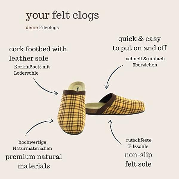 Pantoffelmann Kamelhår Filt Clogs med ABS-sula och korkfotbädd I Mysiga filttofflor i olika storlekar i ostalgiskt streckmönster I Andningsbara & halkfria tofflor filt unisex