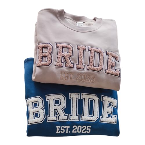 GODMERCH Custom Embroidered Bride Sweatshirt Faux Fur Chenille, Mrs Sweatshirt, Bride Wedding Gifts, Bachelorette Party Gifts, Bridal Shower, Engagement Hoodie Chenille, Engaged Bride Groom