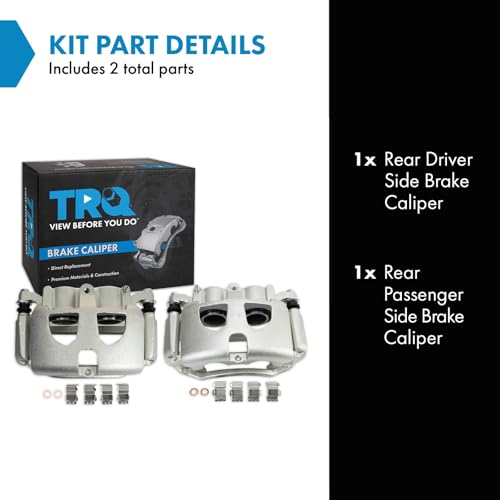 Image of TRQ Rear Driver and Passenger Side Brake Caliper Set Caliper Brackets Hardware Compatible with 13-21 Ford F-350 Super Duty with Dual Rear Wheels DRW 13-14 F-450 Super Duty Dual Wheels DRW