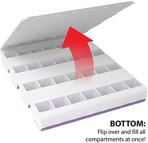 Image of EZY DOSE Weekly (7-Day) Pill Case, Medicine Planner, Vitamin Organizer Box, 4 Times a Day, Large Compartments, Easy Fill All Compartments at Once Organizer, Multi-Colored, BPA Free