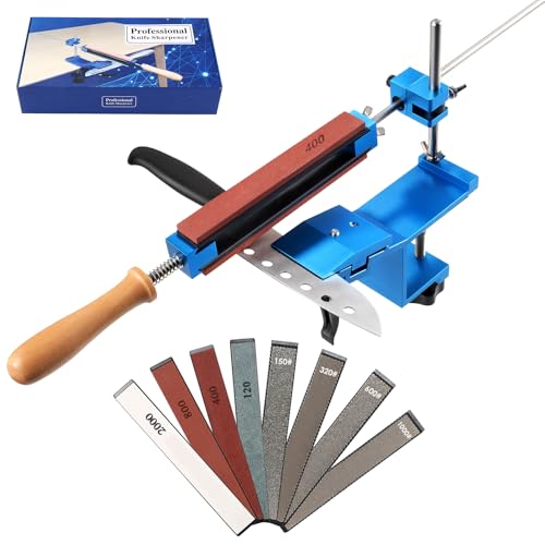 UrbanHomes Affilacoltelli Manuale Professionale, Affilatrice per Coltelli e Utensili, Sistema di Affilatura dei Coltelli, 8 Pietre Diamantate