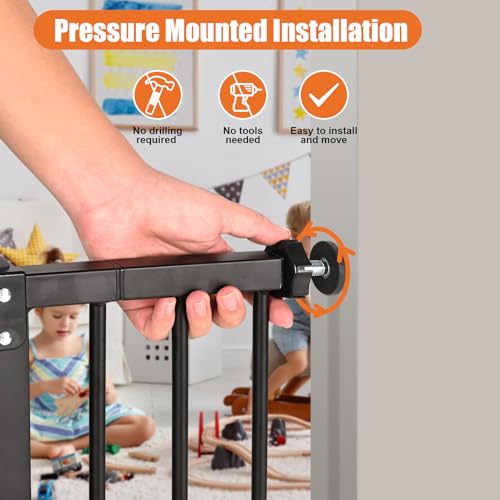 Image of keny 29 inch-55 inch Extra Wide Baby Gate, Pressure Mounted No Drilling Dog Gate | for Stairs Doorways, Easy Walk Through Safety Gate for Babies or Pets, 30 inch Tall, Black
