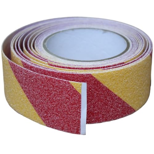 Image of Anti Slip Tape 2 Inch Wide, Waterproof Grip Adhesive Tape, Heavy Duty High Traction Friction for Indoor /Outdoor Steps (33 Ft /Red-Yellow).