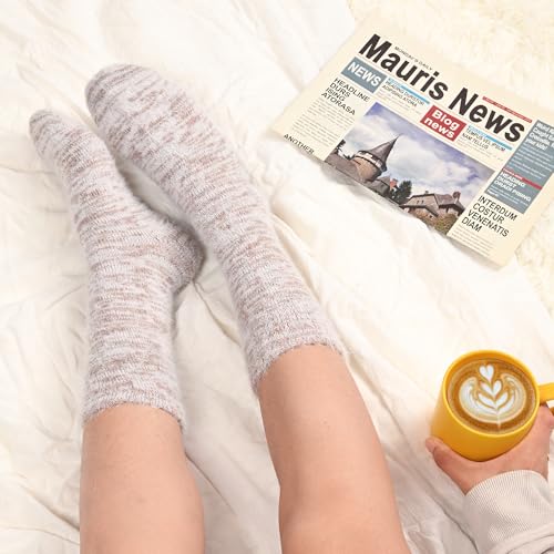 Image of ICEIVY 5 Pair Fuzzy Cozy Socks for Women - Warm Comfy Soft Casual Home Sleep Winter Wool Socks - Gifts for Women