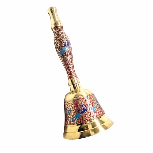 Trinity Designs 7 Inch Brass Ghanti Pooja Bell - Indian Traditional Carving, Premium Feel - Meditation Bell for Home Temple - Brass Hand Bell for Puja Items thumbnail 10