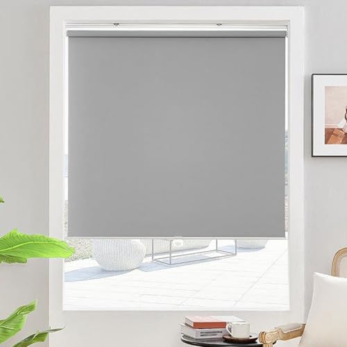 tow000ack Persianas Enrollables Opacas Sin Cordón para Ventanas y Puertas,con Sistema de Resorte,Estores para Interiores,Cortinas de Tela Gris con Aislamiento Térmico,Ancho x Alto (155cm x 150cm)