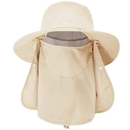 ehsbuy Sombrero de Pescador Hombre Mujeres con Cubierta Facial de ala Ancha Gorro Pescador Senderismo Sombrero para el Sol Malla Safari Jardinería Trekking Solar Cubo Sombrero Empacable