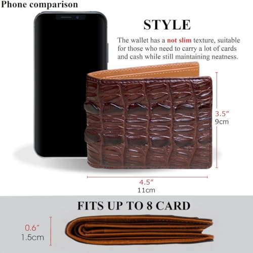Image of HATA Men Leather Bifold Wallet RFID Blocking Front Pocket Exotic Billfold Handmade Gift For Birthday Wedding Anniversary Father's Day