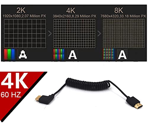 Kework 3.9ft HDMI 4K@60Hz Coiled Cable, Left Angle HDMI 2.0 Version Male to Male Adapter Spring Spiral Cord, 18Gbps High Speed, High Definition