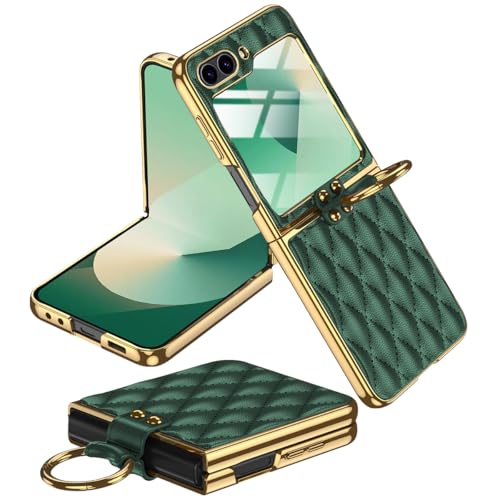 Coque en cuir de luxe vert foncé pour Samsung Galaxy Z Flip 7 FE de Miimall