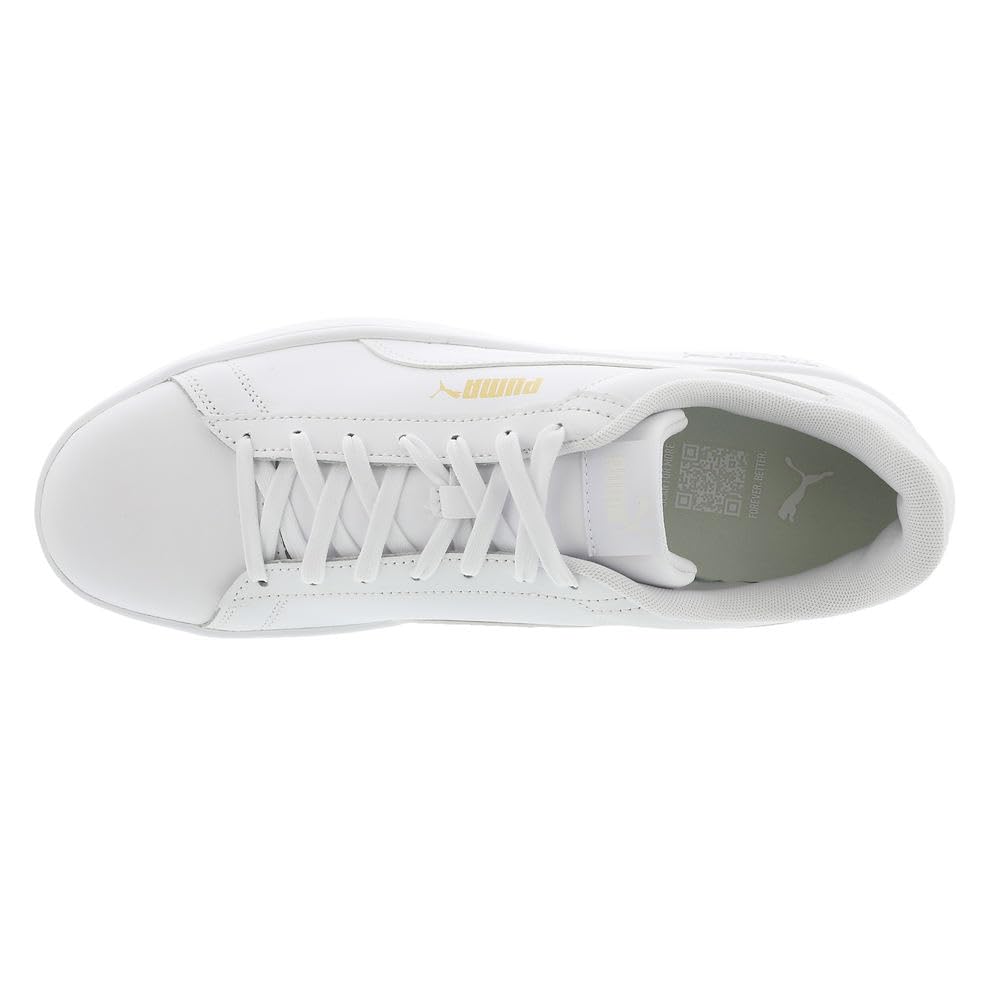 PUMA Men's Smash 3.0 Leather Sneaker White White Gold, 8