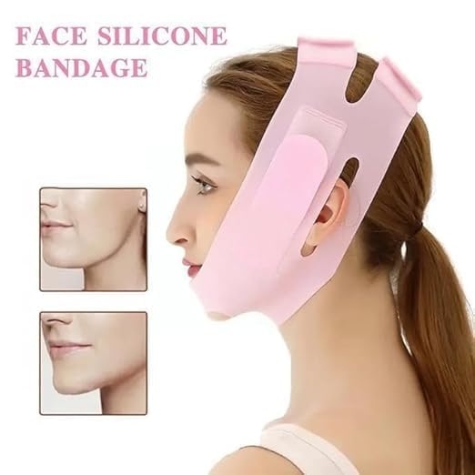 Image of Silicone V Face Mask For Face Lift | Facial Slimming Bandage For Chin & Cheek | Double Chin Reducer For Women & Men | Skin Tightening Belt For Slim Lift, 1 Count (pink)