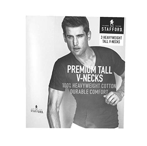 Stafford Men’s Tall/Extra Tall 100% Heavy Weight Cotton V-Neck Undershirts, Black, Short Sleeve, 3 Pack (LXT (Large Extra Tall))4