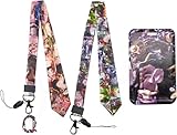 Anime Card Holder with 2 Lanyards, Kawaii ID Credit Card Holder Purse Pouch with Lanyard Card Case Neck Pouch Wallet Durable Card Holder Keychain for Students Teens