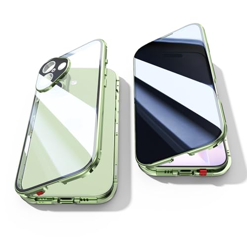 Coque iPhone 17 anti-regard intégrale en verre trempé vert avec protection d'objectif
