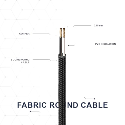 Image of LEDSone Black 18 AWG Fabric Covered Electrical Wire 32.8ft 2 Conductor Round Cloth Braided Lamp Cord 6mm Flexible Copper PVC Cable for Pendant Lights Chandeliers DIY Rewiring Indoor Projects
