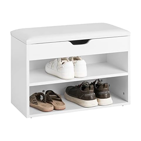 SoBuy Armario Zapatero, Taburete, Puff Caja, Banco, Estantería para Zapatos,Chifonier, Blanco, FSR25-W,ES Cover