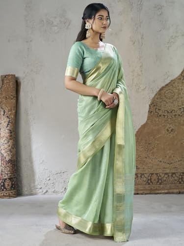 Image of Satrani Women's Shimmer Silk Weaving & Sequins Work Saree with Unstitched Blouse Piece
