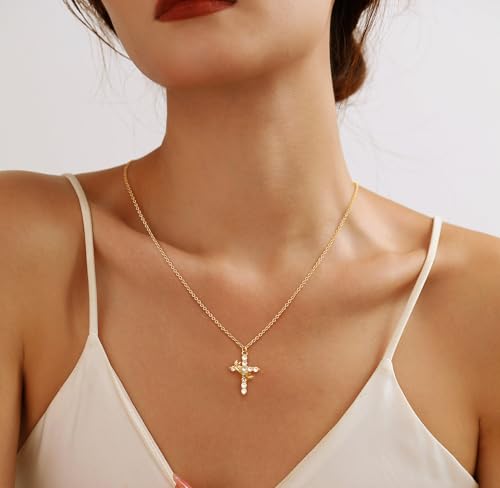 Cross Necklace for Women, Dainty/Silver Cross Crown Cubic Zirconia Pendant Necklace Trendy Simple Necklace Fashion Jewelry for Women2