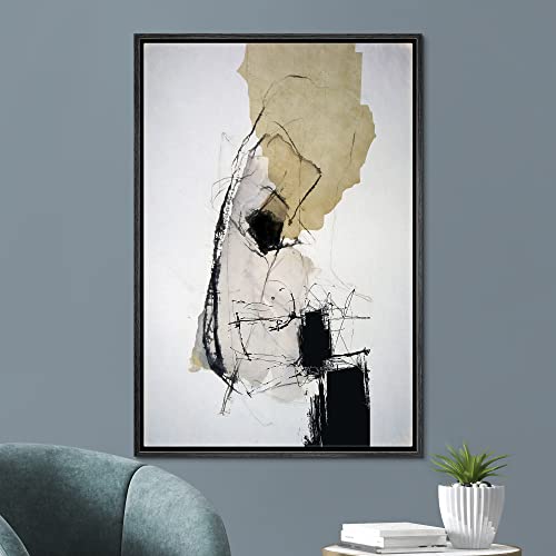 SIGNFORD 16"x24" Black Grunge Watercolor Framed Canvas Wall Art for Living Room, Bedroom, Office