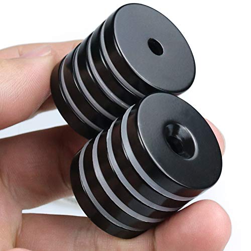 Lovimag 1.26”D X 0.2”H Black Epoxy Coated Neodymium Disc Countersunk Hole Magnets. Strong Permanent Rare Earth Magnets With Screws For Tool Room, Science, Craft, Office, Etc - Pack Of 10 #TOP5