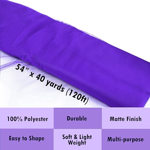 Craft And Party, Purple Fabric Tulle Roll 54 Inch by 40 Yards (120 ft) Fabric Tulle Bolt for DIY Tutu Skirt, Wedding and Decoration (Purple) - Thumbnail 2