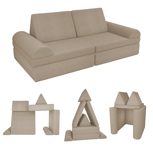POKAR Kindersofa | Spielsofa Cord aus Schaumstoff Bausteinen | Modulares Spielsofa für Kinder | Kuschelecke im Kinderzimmer Kindercouch | Oeko-Tex 100 Zertifiziert | Warmer Karamell