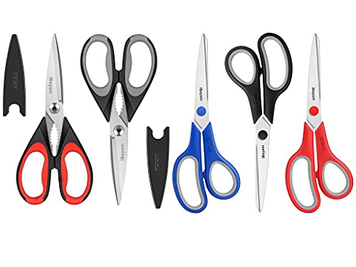 Ibayam 2-Pack Kitchen Scissors Black Red, Black Grey & 8" Multipurpose Scissors Bulk 3-Pack, Black, Red, Blue Bulk #TOP23