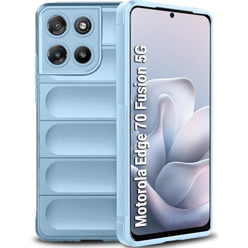 Image of TheGiftKart Liquid Silicon Back Cover Case for Motorola Moto Edge 70 Fusion 5G | Shockproof Military Grade Protection | Micro-Fibre Cloth On Inner Side | Built-in Anti-Slip Grip Back Case (TPU, Blue)