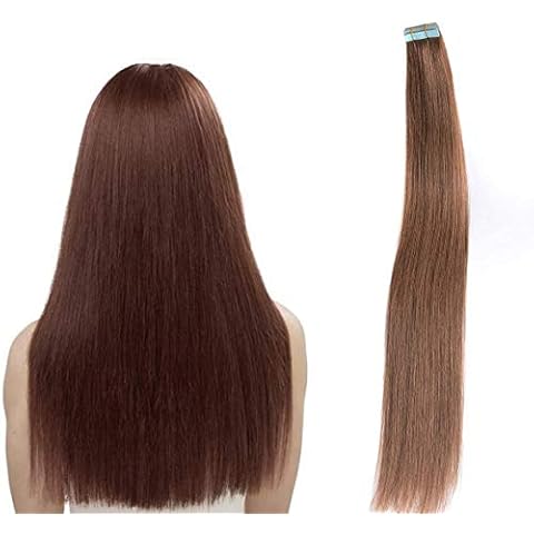 Tape in Hair Extensions Human Hair Straight 40PCS Tape Extension Human Hair Seamless Skin Weft 18 Inch 80g 06# Medium Brown Cover