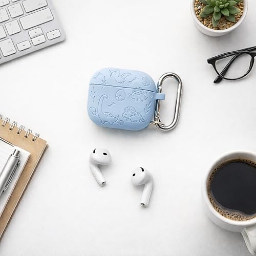 Image of Emoh Roced Case for Airpod 4 with Keychain,Silicone Dinosaur Engraved Cases Compatible with Apple AirPods 4th Generation 2024, Anti-Scratch, Protective Case Cover (Sky Blue, for AirPods 4)