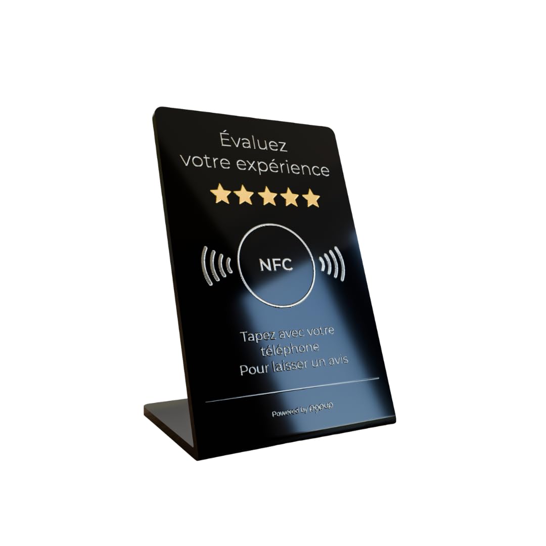 popup Présentoir pour avis NFC L 20 x 15 cm en PVC pour augmenter les avis sur Google, TripAdvisor, Trustpilot et plus | Compatible avec Android et IOS| (Couleur noire, L)
