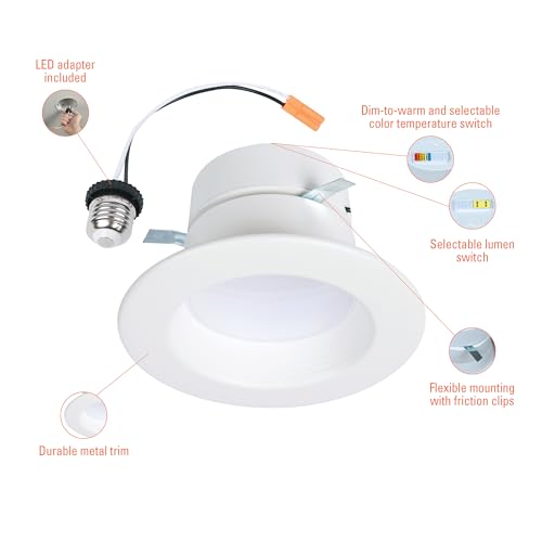 Image of HALO RL 4 inch LED Recessed Light Retrofit Selectable CCT 2700K 3000K 3500K 4000K 5000K Dimmable Dim to Warm 600 /900 Lumens Wet Location Indoor Outdoor Ceiling Downlight RL4LS9FSD2W1EWH (Pack of 4)