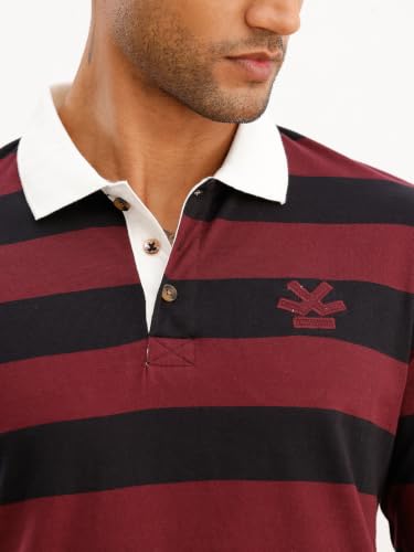 Image of WROGN Men's 100% Cotton Polo T-Shirt | Yarn Dyed Stripe Print | Slim Fit