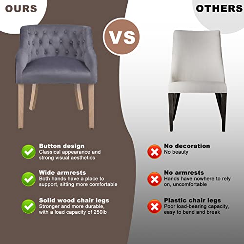 Ermnois Modern Accent Chair With Wood Legs, Set Of 2 Grey Home Office Desk Chair With Tufted Back, Dining Chair For Dining Room,Makeup Vanity Chair For Bedroom,Desk Chair No Wheels #TOP4