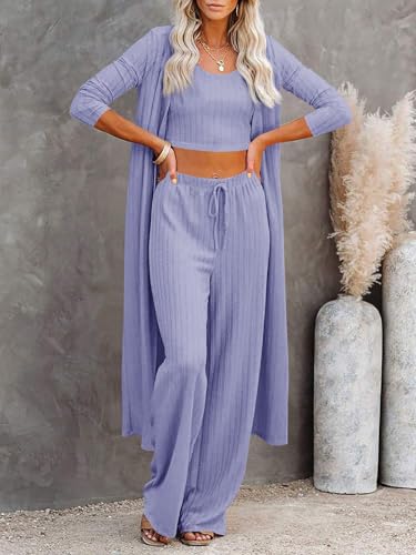 Image of Fessceruna Womens 3 Piece Lounge Pajamas Sets Cute Vacation Matching Set
