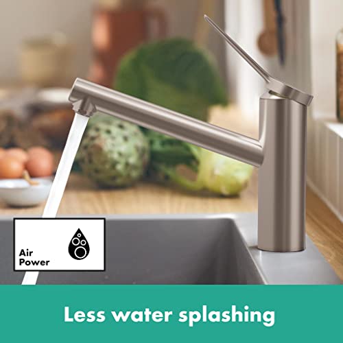 hansgrohe Niederdruck Küchenarmatur Zesis M33, Wasserhahn Küche mit Auslauf Höhe 150mm, für offene Warmwasserbereiter, schwenkbar, 1 Strahlart, Edelstahl Finish