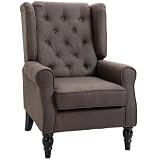 HOMCOM Sillón Orejero Moderno Butaca de Salón Reposabrazos 160 kg Marrón