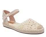 Miro Boho Chic Cuñas Alpargatas Mujer Plataforma Yute Sandalias Mujer Cuñas De Esparto con Encaje Y Correa De Tobillo Zapatos Novia Alpargatas Boda. Bohemien (Beige Bajas, 39)