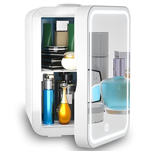 Super Sale 🛒 Mini Fridge 6 Liter AC/DC Portable Beauty Fridge Thermoelectric Cooler and Warmer for Skincare, Bedroom and Travel (Mirror & LED Design)