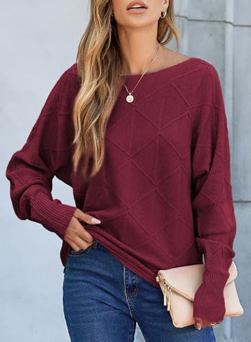 Image of EVALESS Casual Crewneck Sweaters for Women Fall Winter 2026 Lightweight Long Batwing Sleeve Pullover Sweaters Tops Clothes