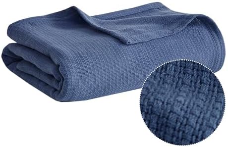 Madison Park Freshspun Basketweave Luxury Cotton Blanket Navy 66x90" Twin Size Basketweave Premium Soft Cozy 100% Cotton For Bed, Couch or Sofa - Image 2