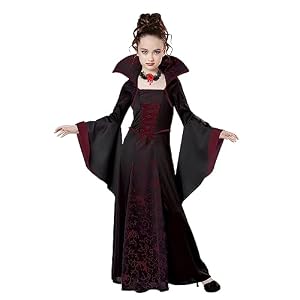 EMLOHSOL Halloween Vampir kostüm für kinder, Vampir Kostüm für Mädchen, Verkleidung Fasching Karneval Cosplay,Mittelalterkleid kinder Mädchen (Vampir, 150-160)